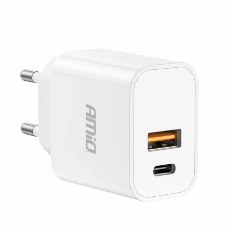 Incarcator retea Amio 20W cu USB-C si USB-A, Quick Charge, alb