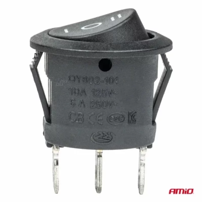 Întrerupător basculant rotund cu 3 poziții, 12/24V, 20A, negru