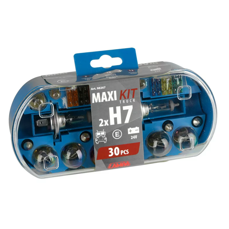 Kit becuri și siguranțe 24V, 30 piese, cu 2 becuri halogen H7