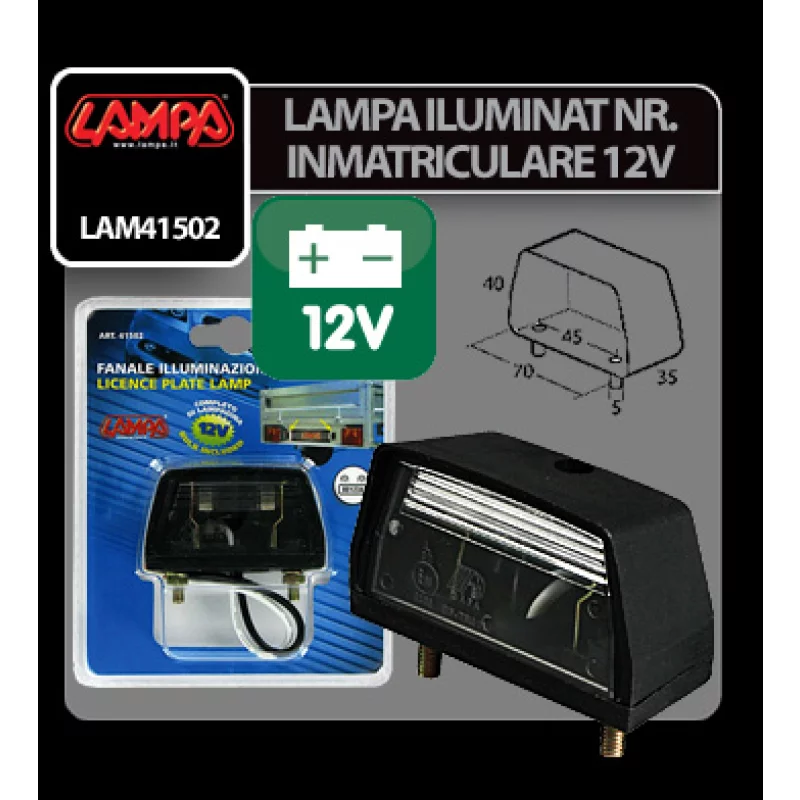 Lampa iluminare numar inmatriculare 12V cu bec inclus, omologata ECE