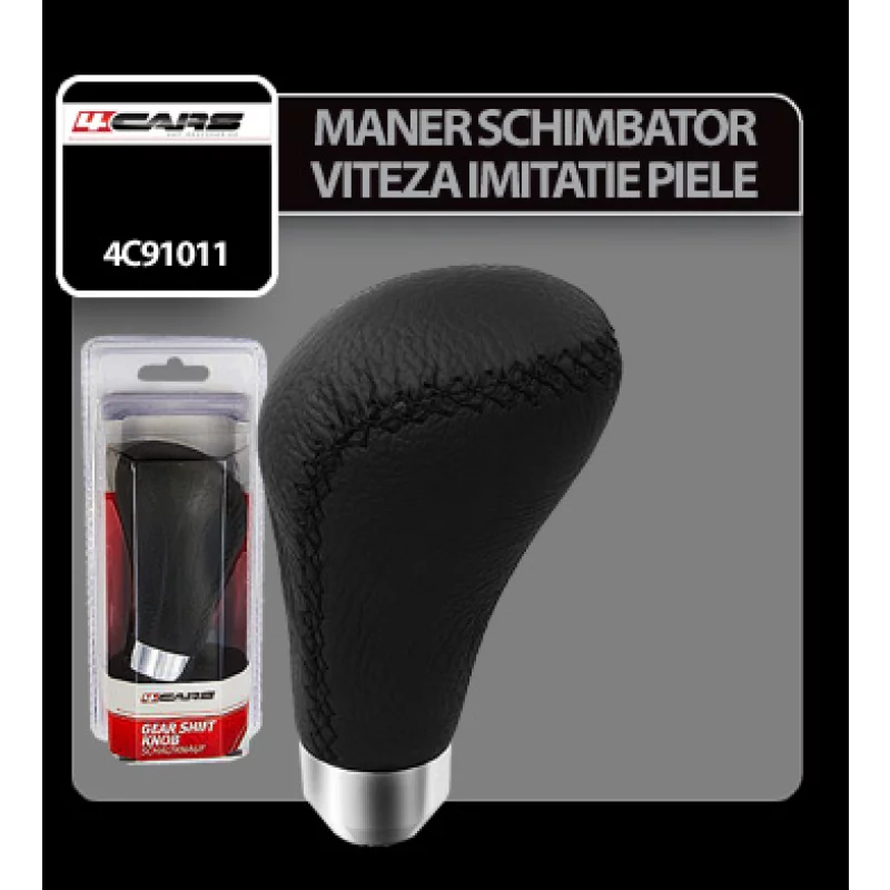 Mâner schimbător viteze 4Cars din imitație de piele, negru