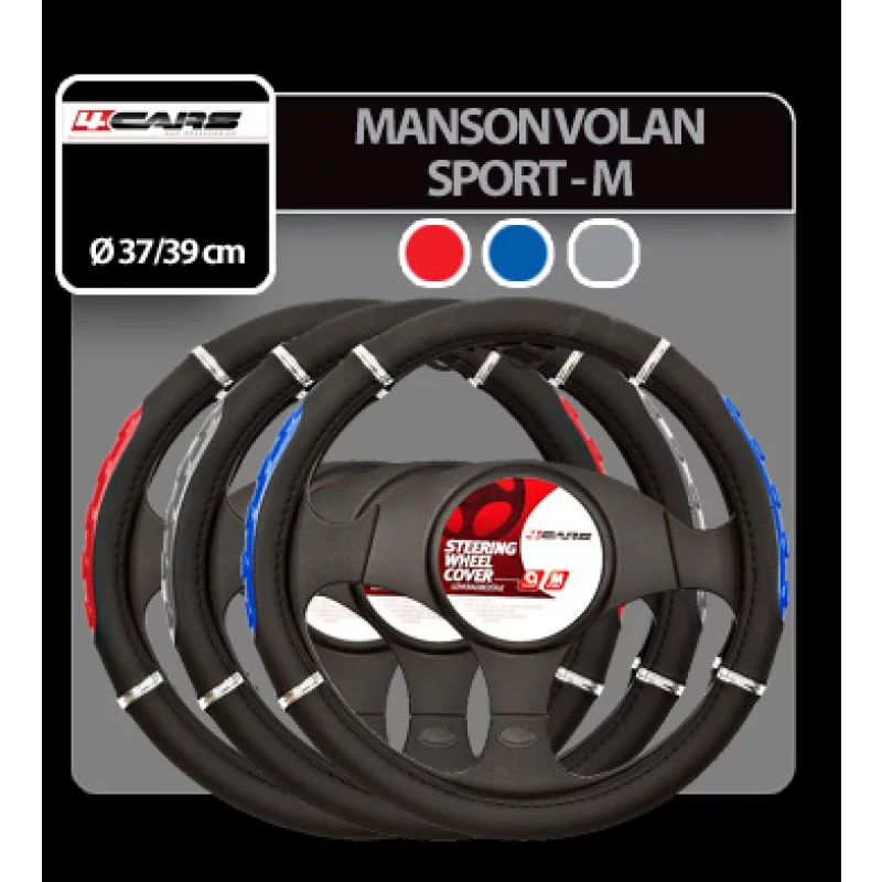 Manson volan sport universal 37-39 cm, negru/albastru, 4Cars