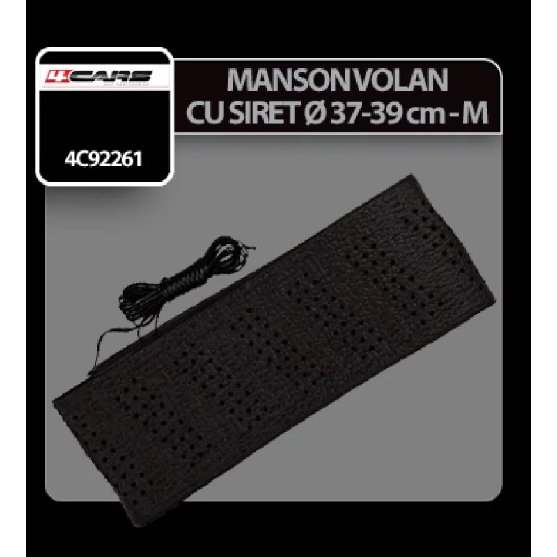 Manson volan auto cu siret 4Cars, marimea M, 37/39 cm, negru