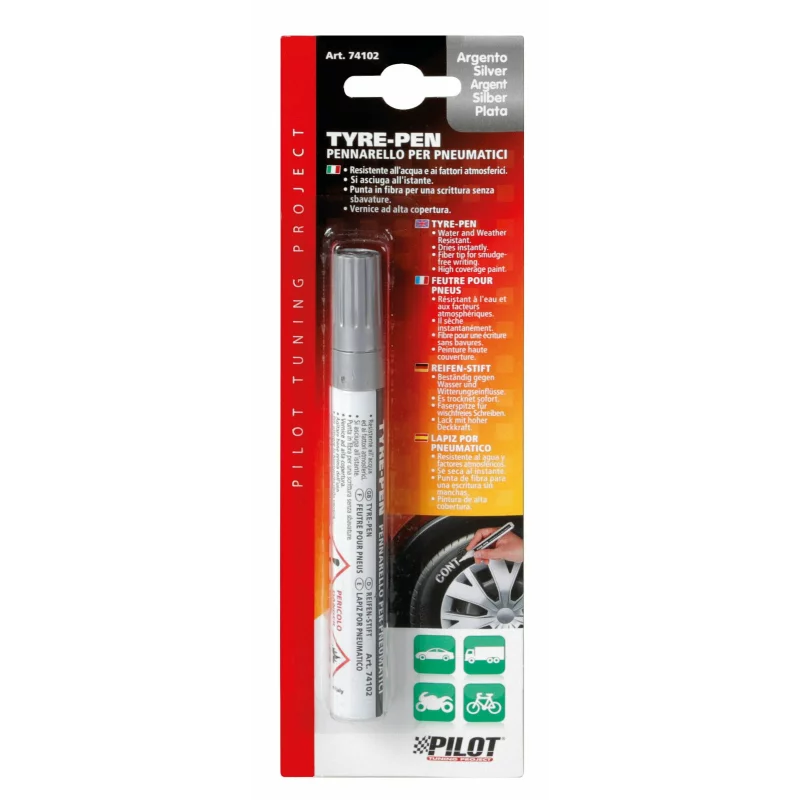 Marker argintiu pentru anvelope cu vopsea rezistenta, uscare rapida