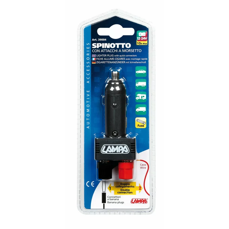 Mufă brichetă auto 12/24V cu conectori rapizi și siguranță 10A