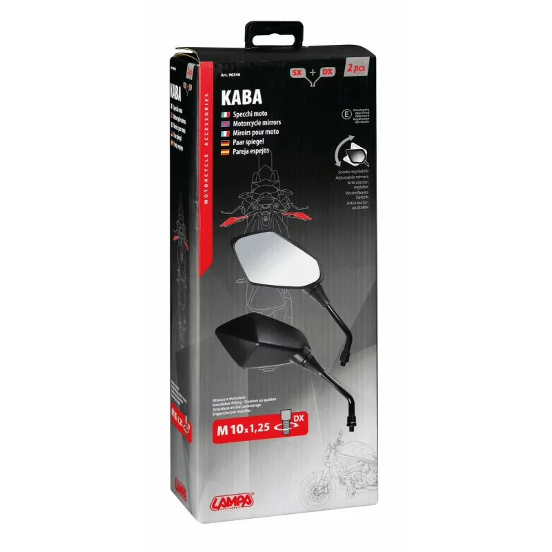 Set oglinzi retrovizoare moto Kaba, reglabile, M10x1,25, negre, 2 buc
