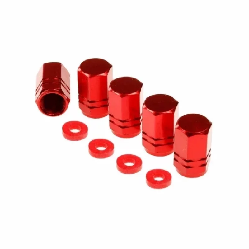 Capace valve auto hexagonale din aluminiu, set 5 bucati, rosu