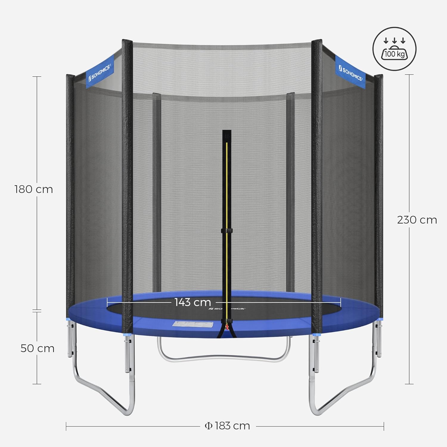 SONGMICS Trambulina pentru copii cu plasa de protectie exterioara, diametru 183 cm, 100 kg, albastru Household NewTrend
