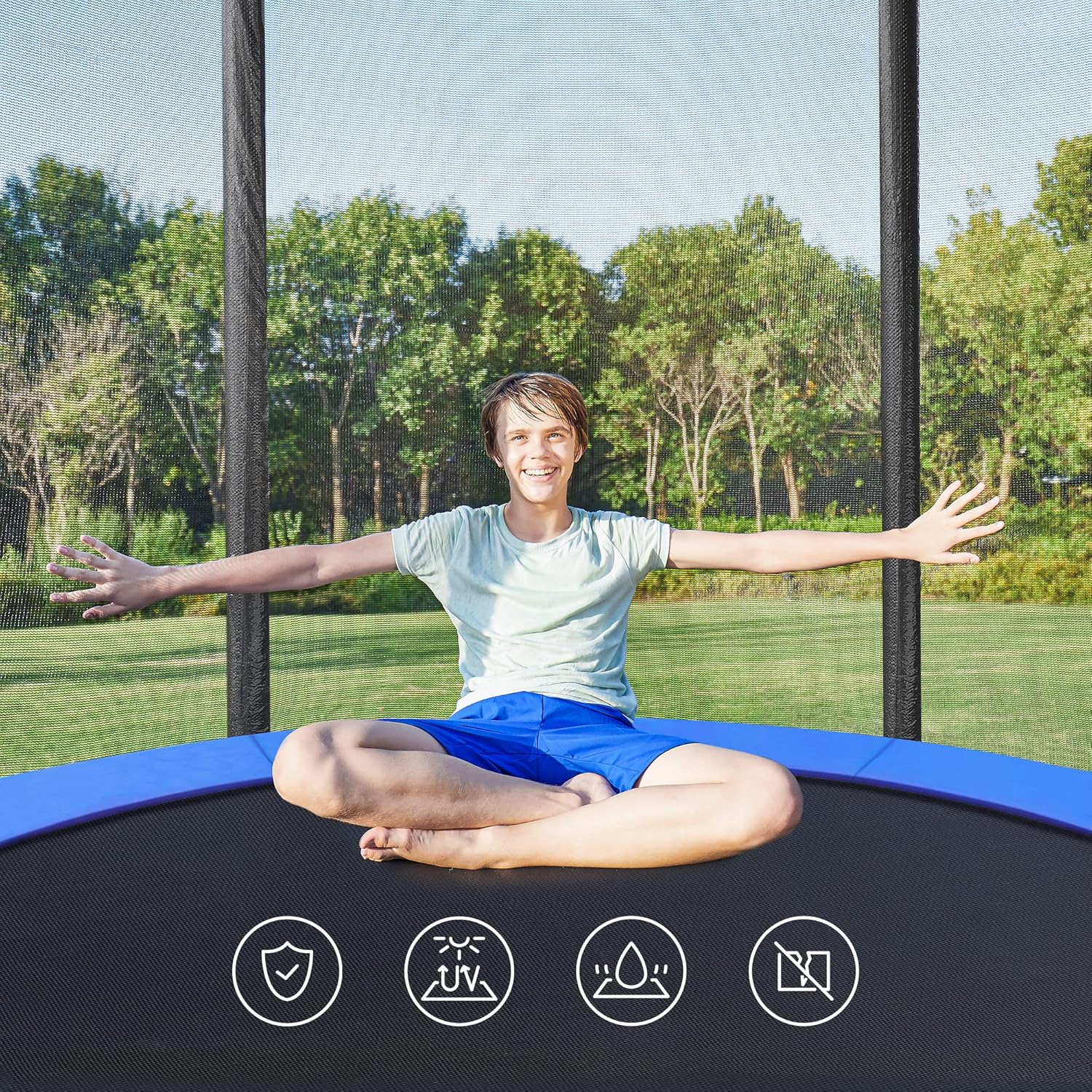 SONGMICS Trambulina pentru copii cu plasa de protectie exterioara, diametru 183 cm, 100 kg, albastru Household NewTrend