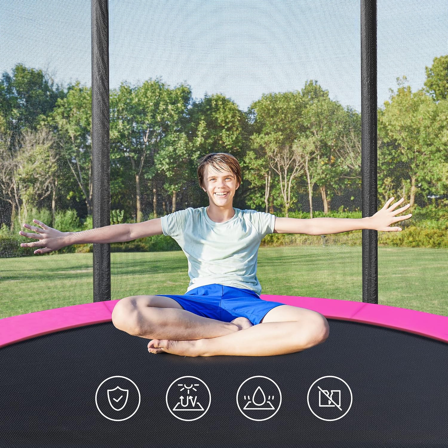 SONGMICS Trambulina pentru copii cu plasa de protectie exterioara, diametru 183 cm, 100 kg, roz Household NewTrend