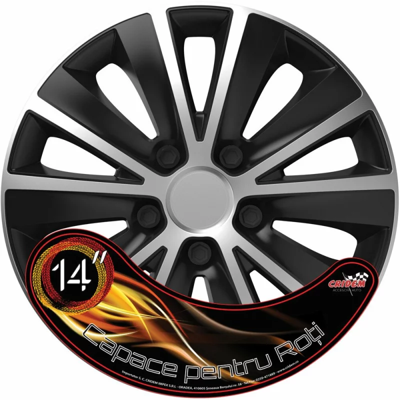 Set 4 capace roti auto Cridem Rapide 14 inch, argintiu/negru