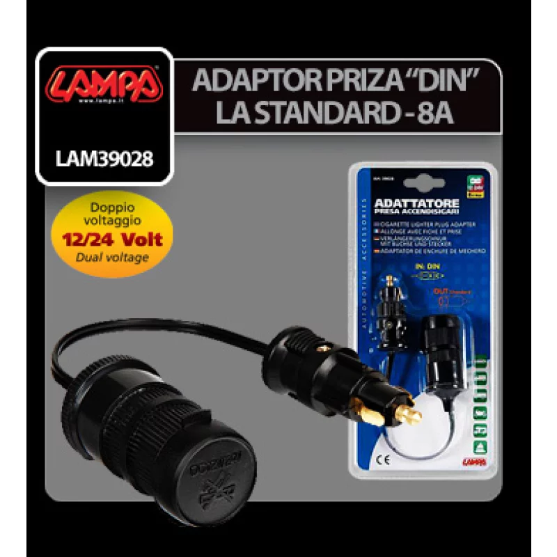 Adaptor priza bricheta DIN la standard 12/24V 8A cu capac antipraf