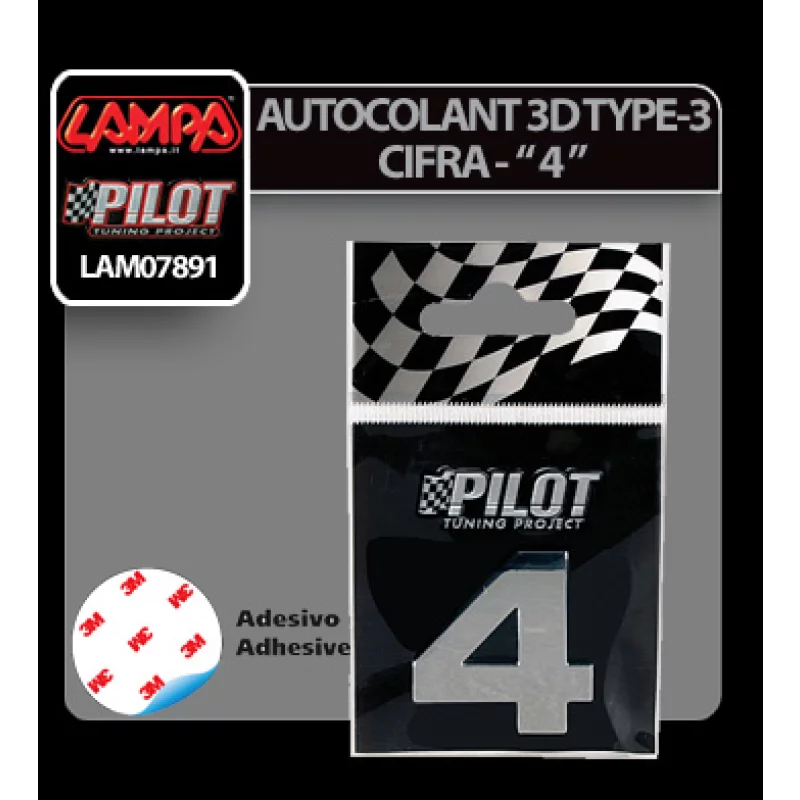 Autocolant 3D crom cifra 4, 28 mm, autoadeziv, model Type-3