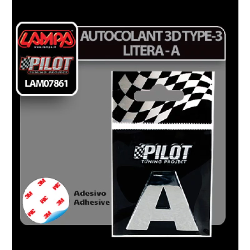 Autocolant 3D crom auto litera A, 28 mm, cu adeziv special