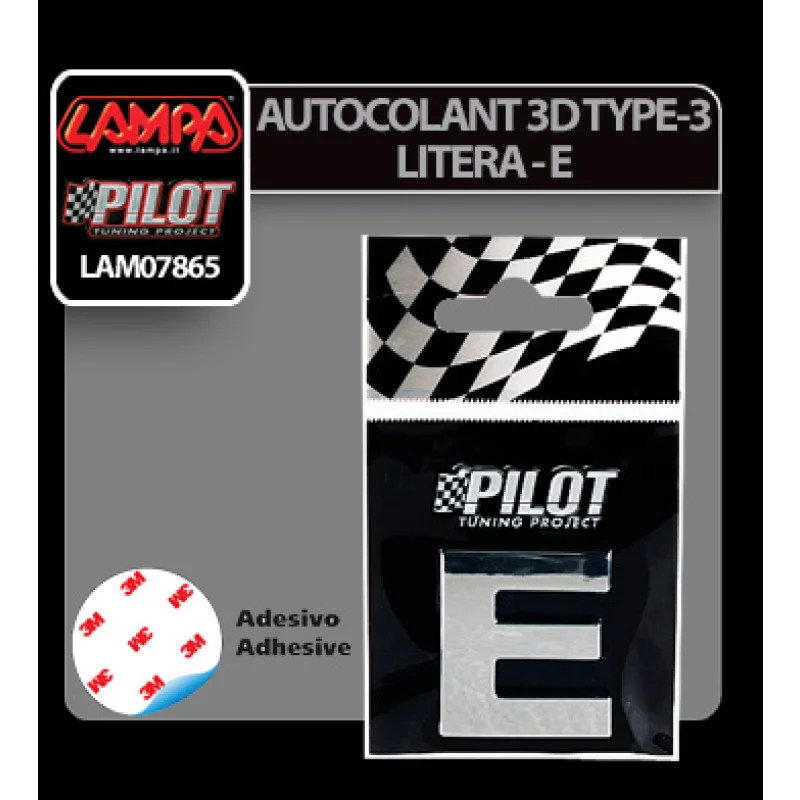 Autocolant 3D cromat litera E, 28 mm, cu adeziv special