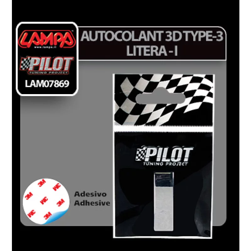 Autocolant 3D crom litera I, 28 mm, cu adeziv pentru personalizare