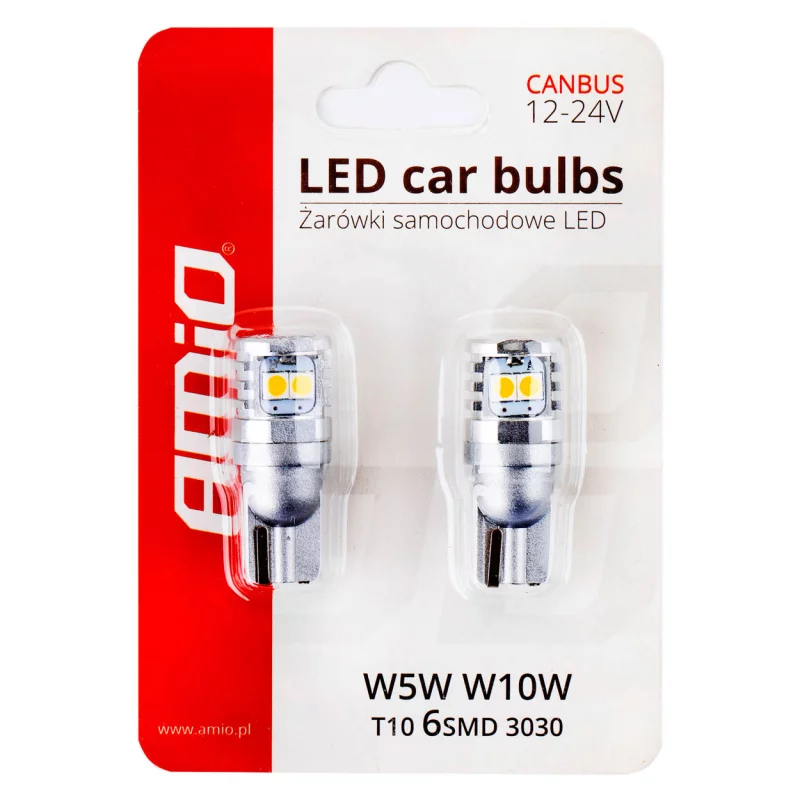 Set 2 becuri LED T10 W5W Canbus 12/24V, 6 SMD 3030, lumină albă