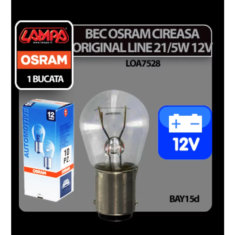 Bec auto Osram Original P21/5W 12V BAY15d pentru pozitie si frana
