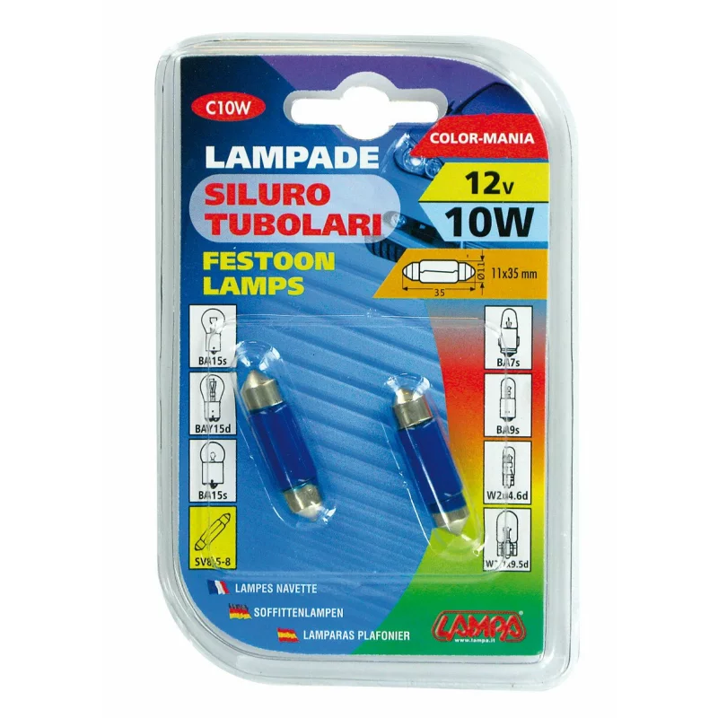 Set 2 becuri sofit 12V 10W albastre 11x35 mm SV8.5-8 pentru interior auto