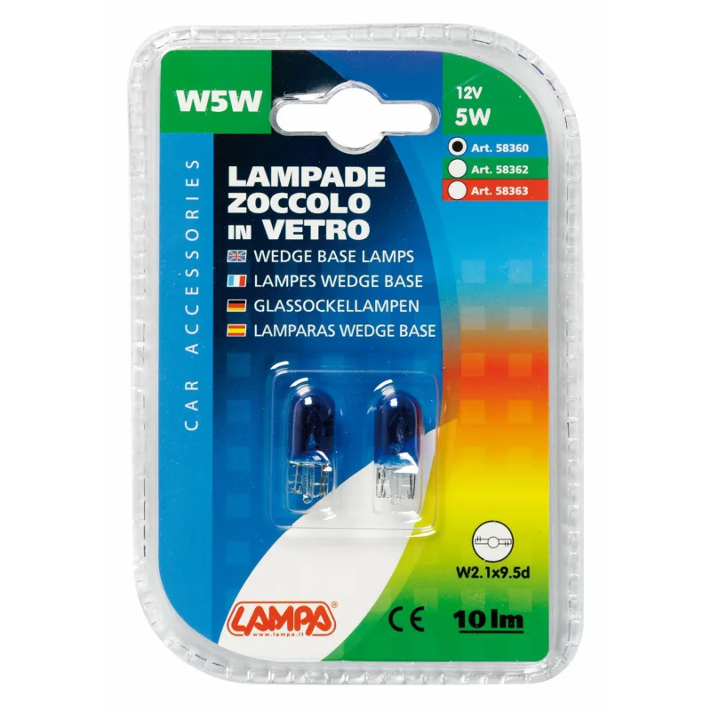Bec poziție auto W5W 12V 5W albastru, cap sticlă W2,1x9,5d, set 2 buc