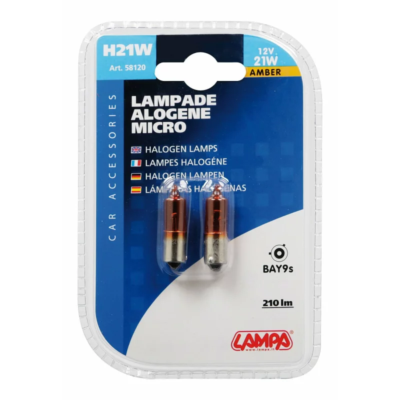 Bec halogen semnalizare auto 12V 21W BAY9s portocaliu, 2 buc