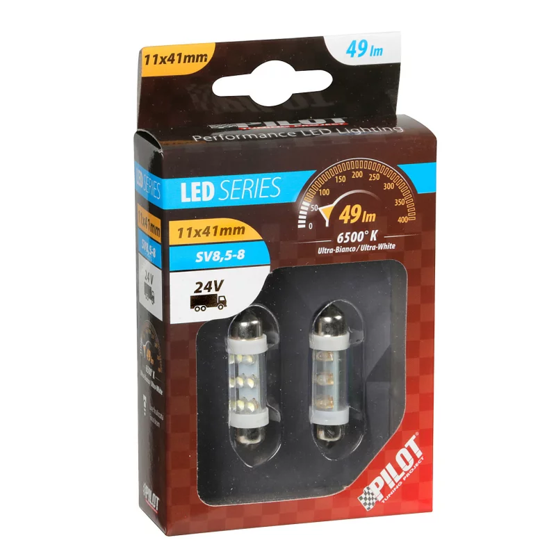 Bec LED sofit 24V cu 6 LED-uri 11x41mm SV8.5-8, alb, set 2 buc