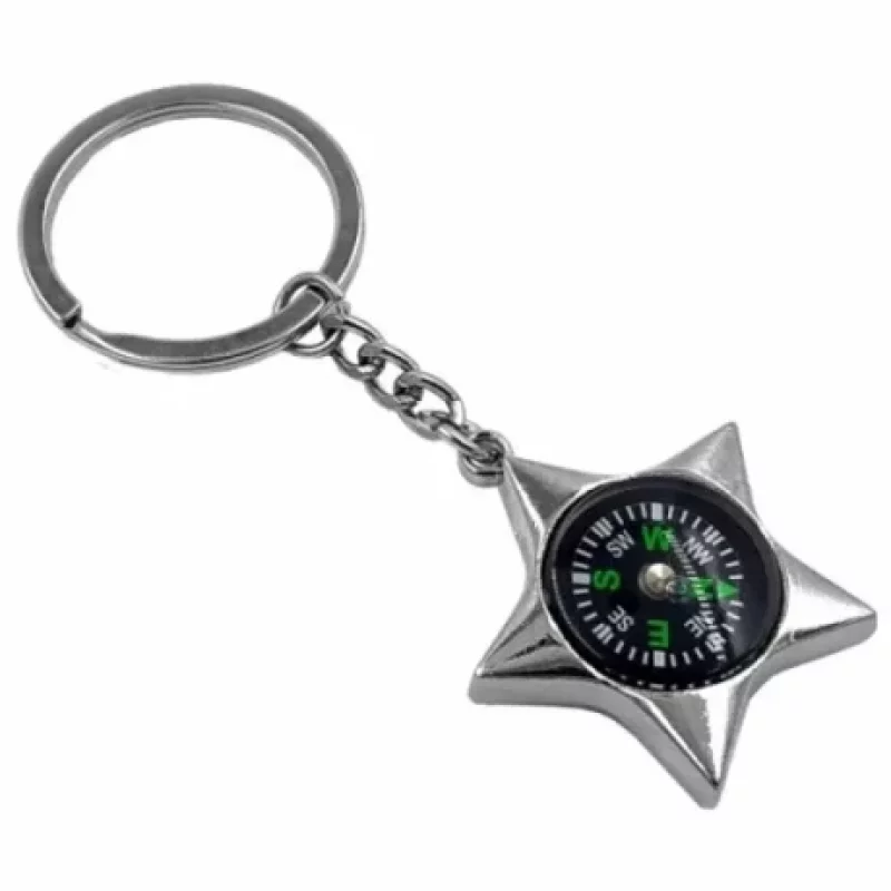 Breloc cu busolă pentru chei, model stea, negru și argintiu