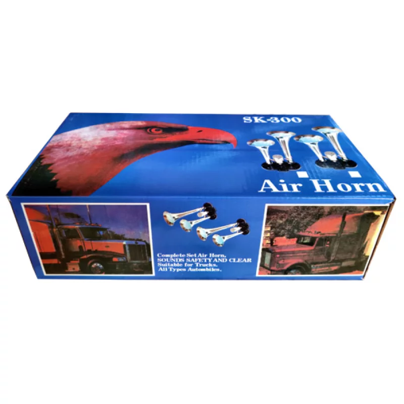 Claxon electropneumatic cu 2 goarne cromate, 12/24V, 29 cm