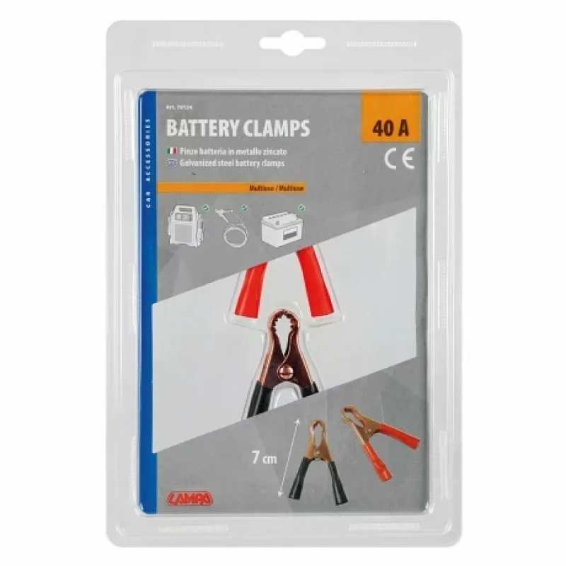 Cleme baterie auto 12V 40A, 7 cm, set 2 bucati, rosu/negru