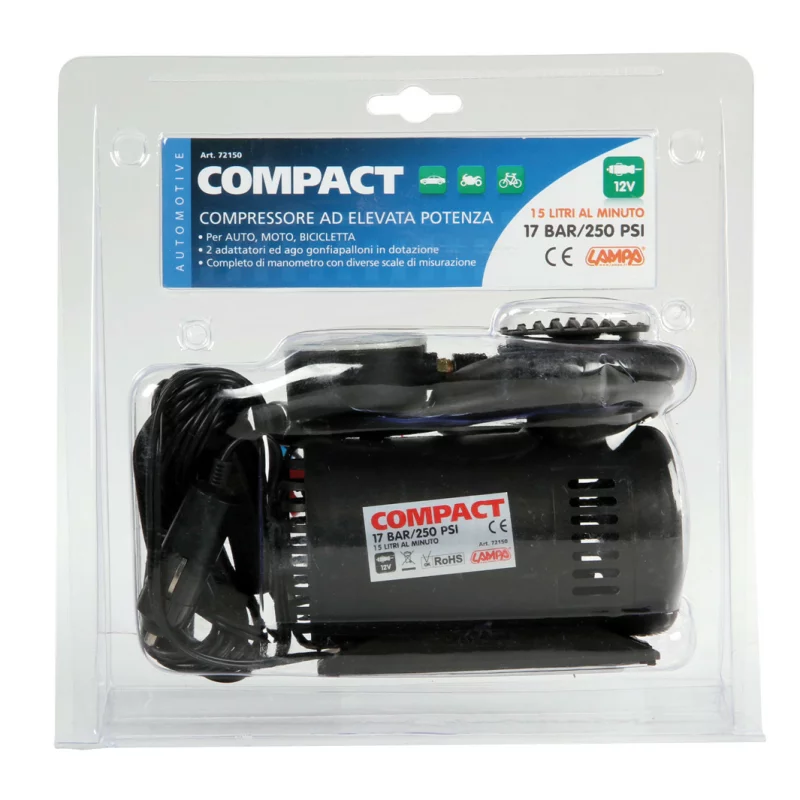 Compresor aer auto compact 12V cu manometru si adaptoare Lampa