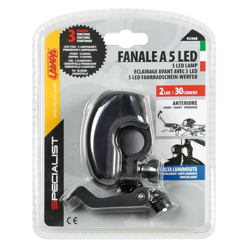 Far bicicleta cu 5 LED, 30 lm, cu sistem de montaj dublu