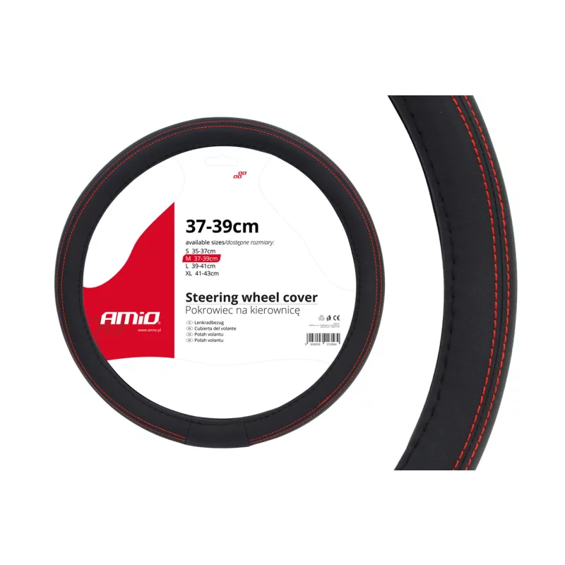 Husă pentru volan Amio SWC-01 M, 37-39 cm, negru cu roșu