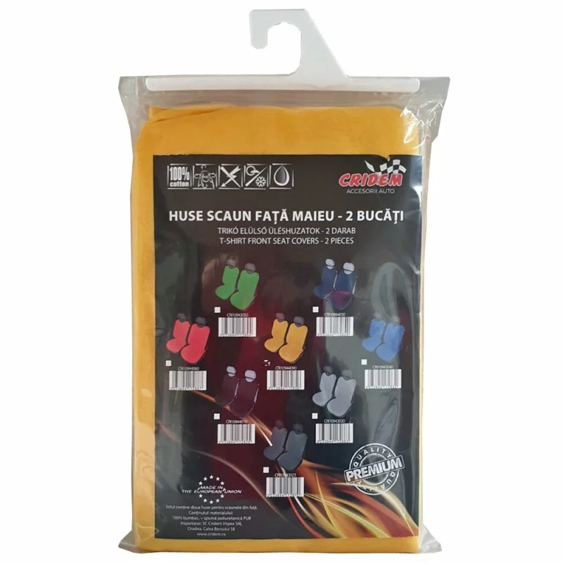 Huse scaun față tip maieu Cridem, galben, set 2 buc, universale