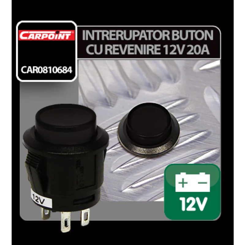 Intrerupator buton cu revenire negru 12V 20A, montaj Ø15 mm