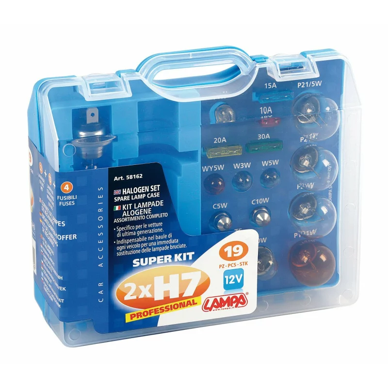 Kit becuri si sigurante auto H7 12V, 19 piese, halogen, omologare europeana