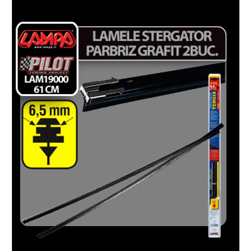 Lamele stergator parbriz Tergix Plus cu clips, 61 cm, 65 mm, set 2 buc