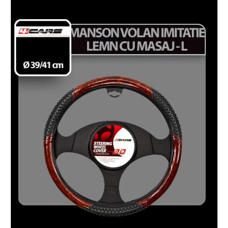 Manson pentru volan 4Cars, imitatie lemn si masaj, L 39-41 cm