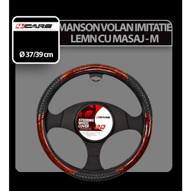 Manson pentru volan 4Cars, imitatie lemn si masaj, marimea M 37-39 cm