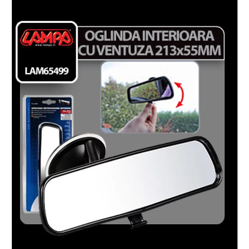 Oglindă interioară auto cu ventuză pentru parbriz, 213x55 mm