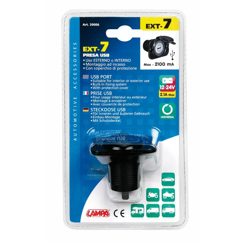 Priză auto USB încastrabilă 12/24V 2100mA cu capac, Lampa Ext-7