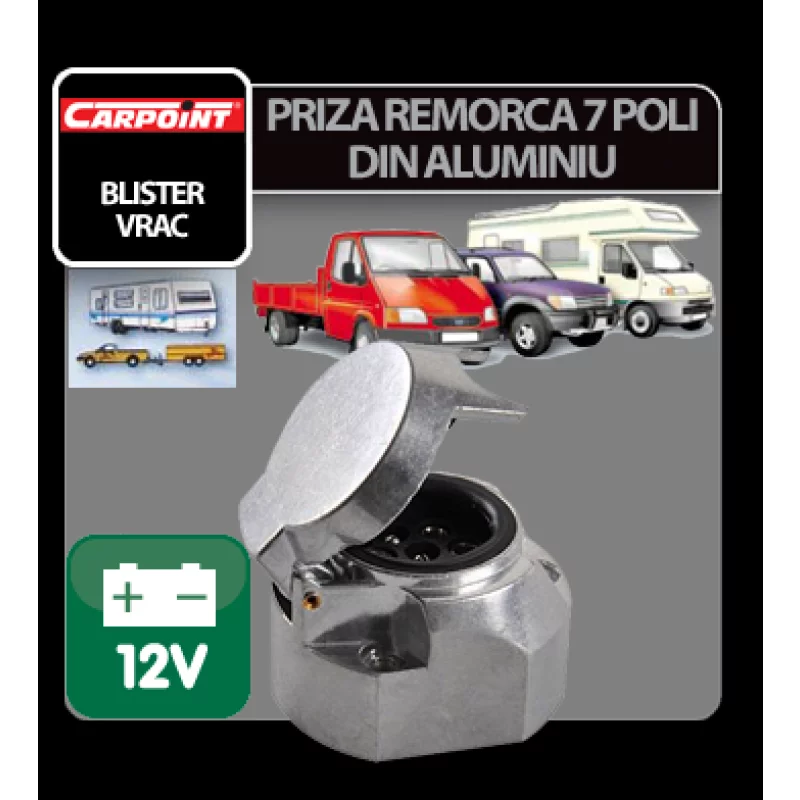 Priză remorcă 7 poli 12V din aluminiu Carpoint pentru instalație electrică