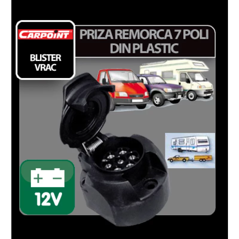 Priză remorcă 7 poli Carpoint 12V cu carcasă din plastic, tip blister