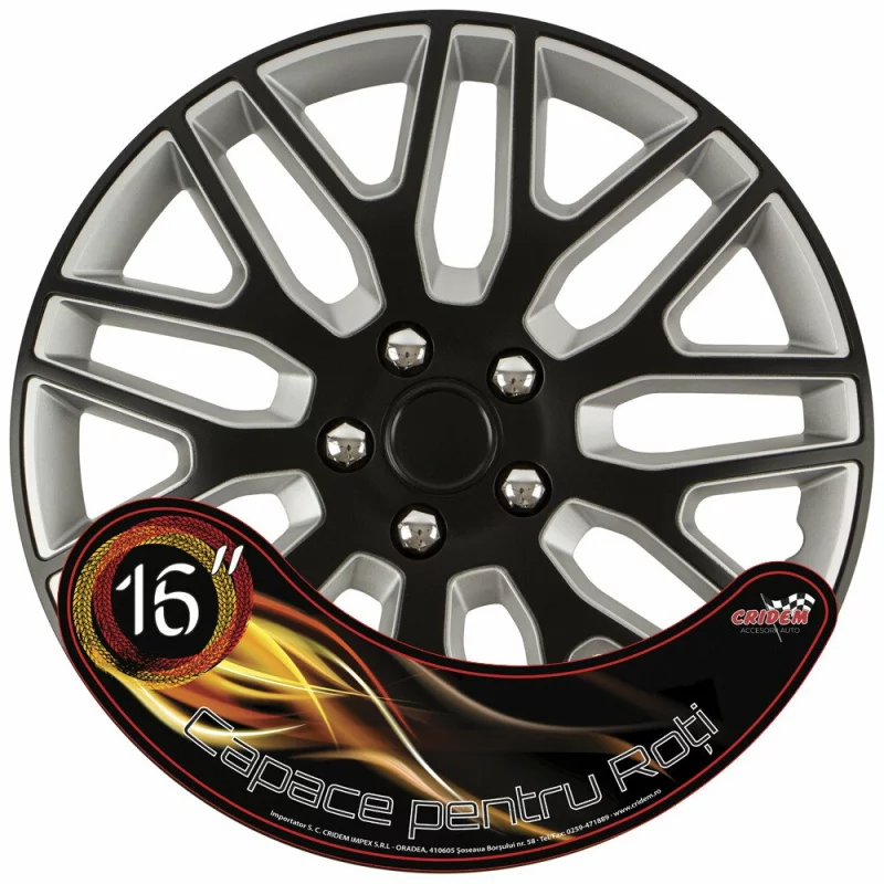Set 4 capace roti auto Cridem Dakar 16 inch, negru argintiu