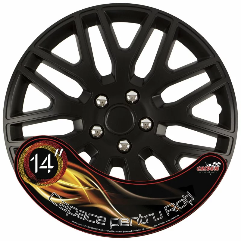Set capace roti auto Cridem Dakar 14 inch, negru/crom, 4 buc
