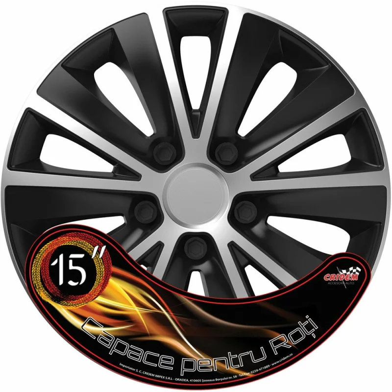 Set 4 capace roti auto 15 inch Cridem Rapide SB, argintiu/negru