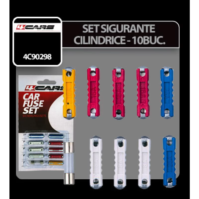 Set siguranțe cilindrice auto 10 buc, 5A-25A, 4Cars