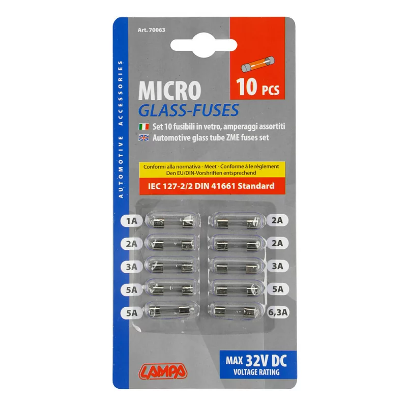 Set sigurante din sticla 5x20mm 12/32V, 10 bucati, valori mixte