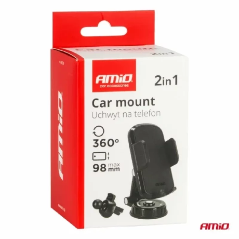 Suport telefon mobil rotativ 360° 2 in 1 cu fixare pe bord sau la grila de ventilatie