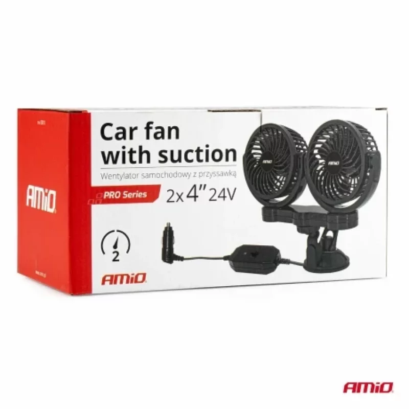 Ventilator auto dublu 24V Amio cu ventuză, 2 viteze, 2x4 inch
