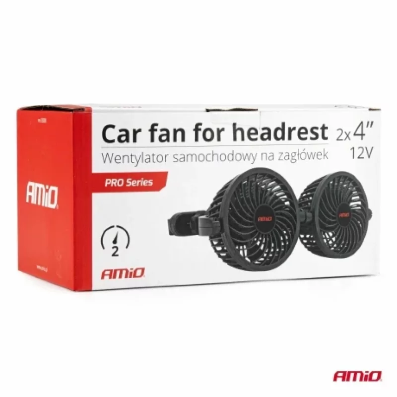 Ventilator auto dublu 12V Amio cu 2 viteze si fixare la tetiera